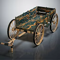 Ancient Wooden Cart Featuring Traditional Design And Ornate Spoked Wheels