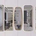 Wall Mounted Decorative Mirrors in Various Shapes Reflecting Modern Interior Spaces 3d model