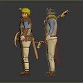 Man Wearing Brown Armor and Yellow Helmet With Golden Red Robot Holding Sword