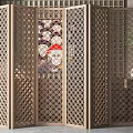 Wooden Screen with Lattice Pattern as Elegant Room Divider in Traditional Interior 3d model