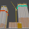 High Rise Buildings Under Construction With Crane Scaffolding And Brick Structure 3d model