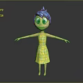 3D Game Movie Character Featuring Blue Hair Yellow Floral Dress And Outstretched Arms