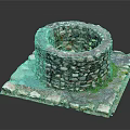 Natural Stone Circular Garden Ornament With Square Slab Base And Green Moss