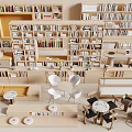 Modern bookcase library bookcase low bookcase reading table and chair card holder bookcase combination 3d model