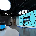 Professional Studio Setup With Presenters Cameras Large Screen And Lighting 3d model