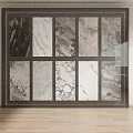 Black Framed Landscape Painting Featuring Multiple Marble Texture Squares On Light Wall Wooden Floor