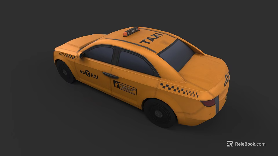 Yellow Taxi Car With Roof Sign Door Logo And Black Wheels 3d model 