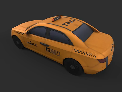 Yellow Taxi Car With Roof Sign Door Logo And Black Wheels 3d model