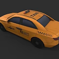 Yellow Taxi Car With Roof Sign Door Logo And Black Wheels