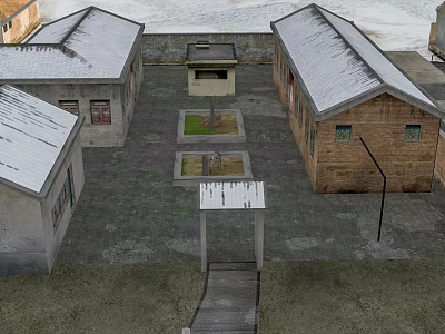 Traditional Rural Self Built Houses With Snow Covered Roofs And Courtyard Design 3d model