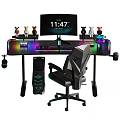 Gaming Computer Desk Setup With RGB Lighting Monitor Keyboard Mouse And Ergonomic Chair