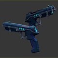 Futuristic Blue Pistols As Sci Fi Weapons With Glowing Details And Modern Design