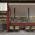 Japanese Restaurant Interior With Bar Counter Wine Bottles And Traditional Screens