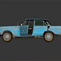 Vintage Blue Car Model With Open Doors And Retro Design Features 3d model