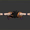 Goku Character in Orange Outfit With Black Hair and Arms Outstretched Standing Pose