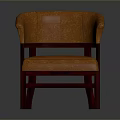 Orange Upholstered Armchair With Curved Armrests And Solid Wooden Frame For Home