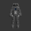 Man in Gray Astronaut Spacesuit With Blue Chest Screen Standing on Dark Background