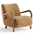 Comfortable Modern Beige Fabric Leisure Chair With Wooden Armrests And Legs
