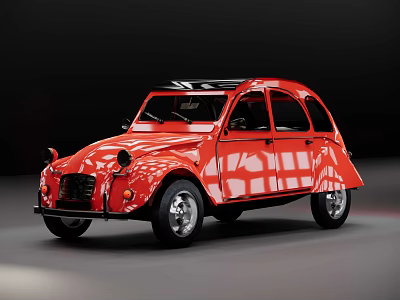 Red Classic Car With Retro Design Shiny Exterior And Vintage Style 3d model