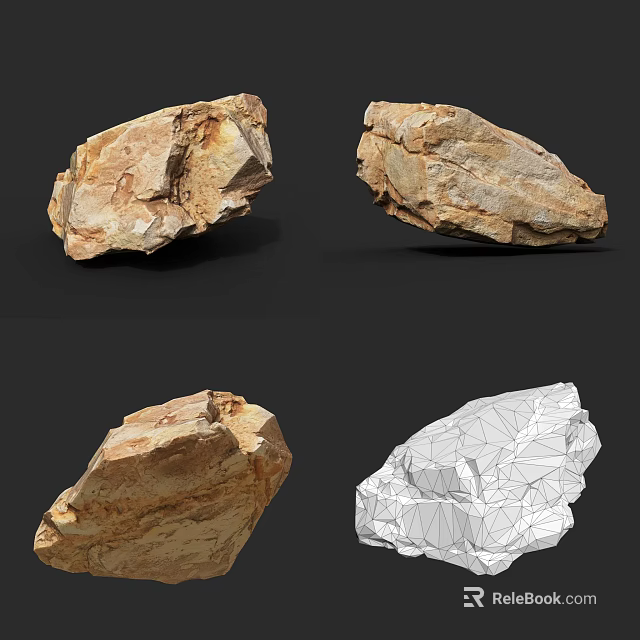 Natural Stone And Wood Samples Displayed In Multiple Angles With Wireframe Model 3d model 