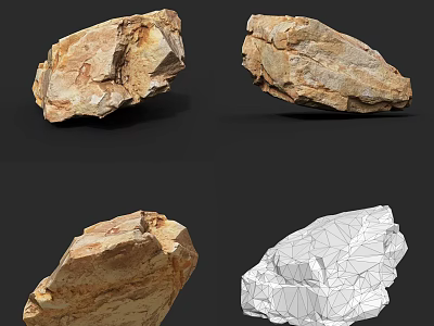 Natural Stone And Wood Samples Displayed In Multiple Angles With Wireframe Model 3d model
