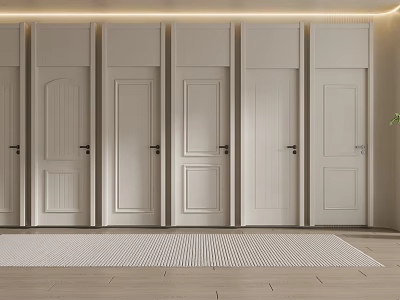 Light Colored Hinged Doors With Various Panel Designs In Modern Interior 3d model