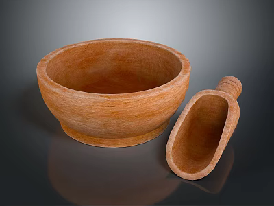 Wooden Bowl and Spoon Set as Practical Household Kitchen Supplies 3d model