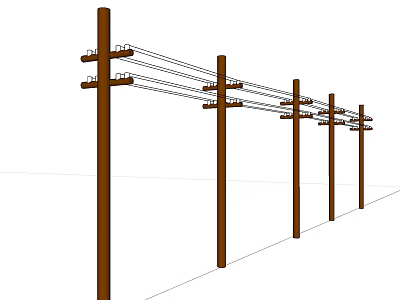 Essential Roadside Infrastructure With Aligned Utility Poles And Power Lines Along Road 3d model