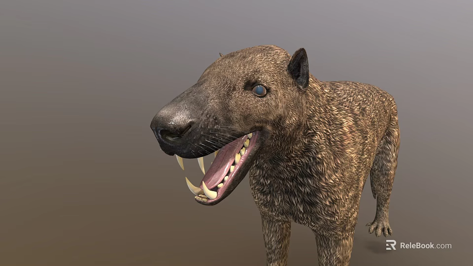 Prehistoric Animal Model With Open Mouth Sharp Teeth Brown Fur And Blue Eyes 3d model 
