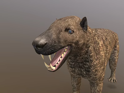 Prehistoric Animal Model With Open Mouth Sharp Teeth Brown Fur And Blue Eyes 3d model