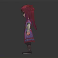 3D Anime Character With Pink Hair Purple Red Outfit Long Robe Bandages And Brown Boots