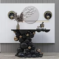 Modern Console Table With Spherical Black Gold Base Round Textured Mirror And Wall Sconces 3d model