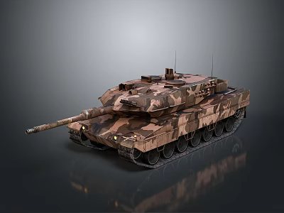 Modern Military Tank With Camouflage Paint Cannon Barrel And Tracks 3d model