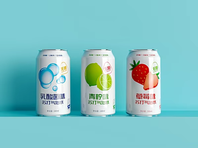 Three Flavors Sparkling Soda Drinks Lactic Acid Bacteria Lime Strawberry With Fruit 3d model