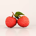 Ripe Red Lychee Fruits with Green Leaves on White Background