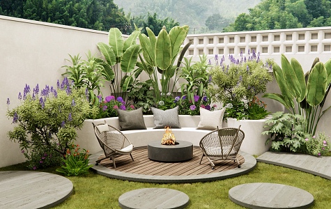 Courtyard sofa outdoor chair plant pile flowers and plants flower border plant combination courtyard garden 3d model