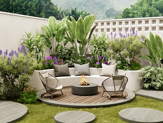 Courtyard sofa outdoor chair plant pile flowers and plants flower border plant combination courtyard garden 3d model