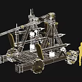 Decorative Garden Ornament Trebuchet Model With Wooden Structure Metal Accents And Scale Figure