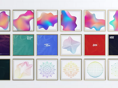 Colorful Framed Decorative Artworks With Various Designs And Patterns On Wall 3d model