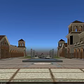 Classical Commercial Complex With Red Roofs Towers Beige Facade And Waterfront Reflection On Blue Sky