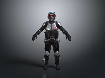 Modern Silver Black Armor In Standing Pose With Red Logo And Design 3d model