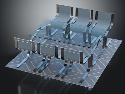 Sleek Modern Chairs With Metal Frames And Glass Seats On Geometric Base 3d model