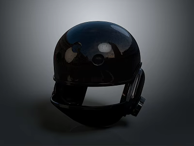 Black Glossy Full Face Protective Helmet With Strap And Chin Guard 3d model