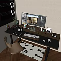 Modern Work Desk With Computer Monitor Keyboard Laptop Pencil Holder And Decorations