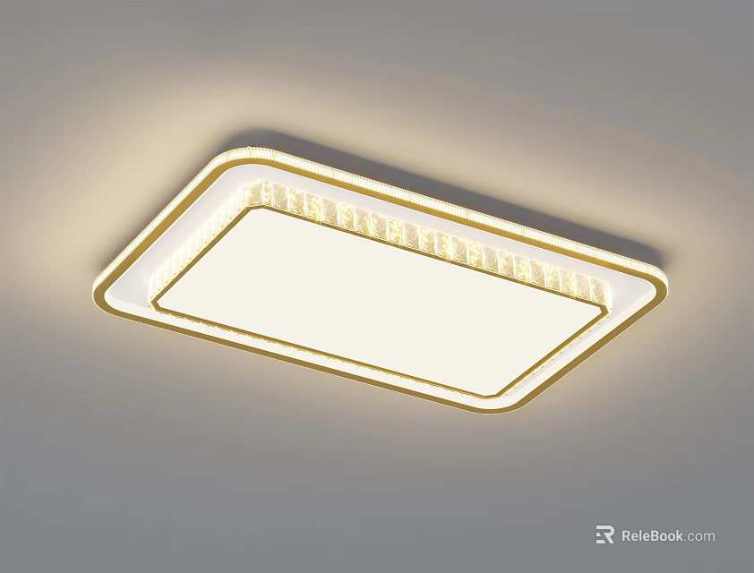 Modern Square Ceiling Light With Gold Frame And White Illuminated Panel 3d model 