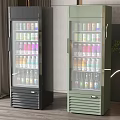 Two Different Colors Upright Glass Door Refrigerators Filled with Beverages in Modern Room