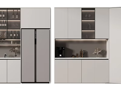Modern Kitchen Wine Cabinet With Glass Door Storage For Wine Bottles And Glasses 3d model