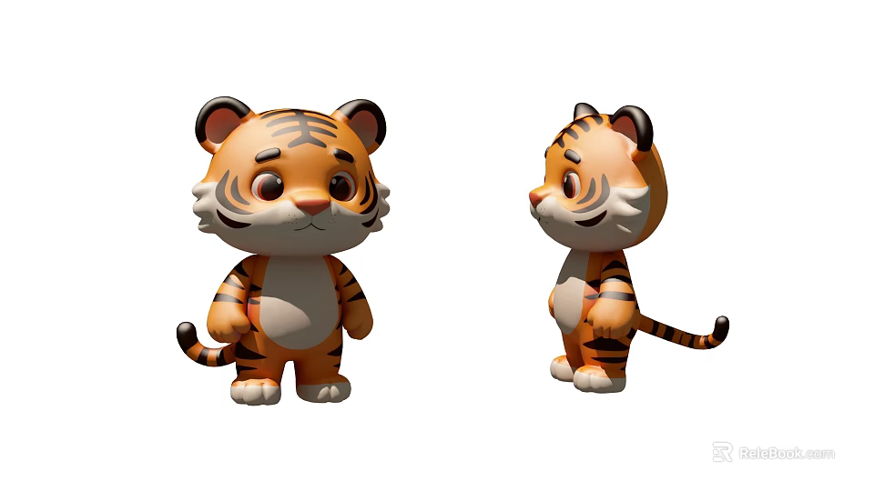 Two Cute Cartoon Tiger Plush Figures With Orange Fur And Black Stripes 3d model 