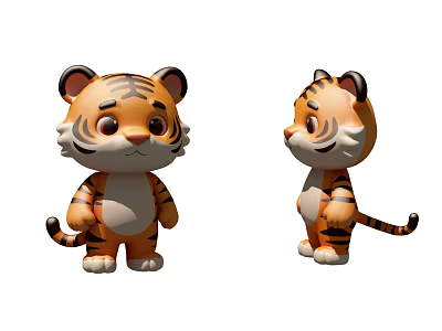 Two Cute Cartoon Tiger Plush Figures With Orange Fur And Black Stripes 3d model