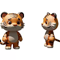 Two Cute Cartoon Tiger Plush Figures With Orange Fur And Black Stripes
